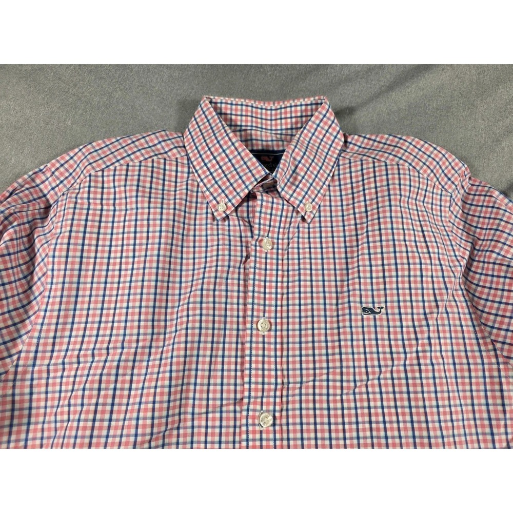 Vineyard Vines Men Medium L/S Button Up Slim Fit Whale Shirt‎ Pink Blue Gingham